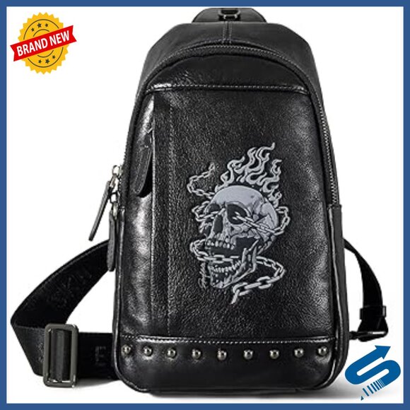 Other - Genuine Leather Crossbody Sling Bag for Men, Adjustable Strap, Multiple Pockets